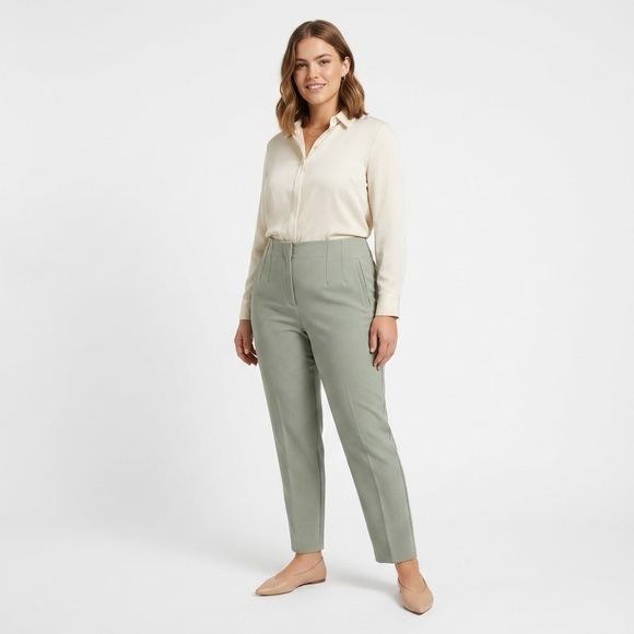 Reitmans Pants - Classic High-Waist Straight Leg Pants - Light Sage Green